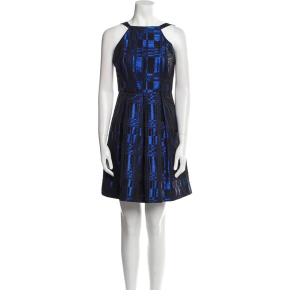 Eva Franco Dresses & Skirts - Eva Franco Blue Metallic Plaid A-Line Mini Dress Women’s XS